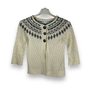 Vintage Cardigan Sweater Mohair Fair Isle‎ Knit Cream Blue Red Women’s Size S
